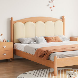 实木儿童床榉木男孩全实木女孩儿童房次卧小床1.2米原木风软包床