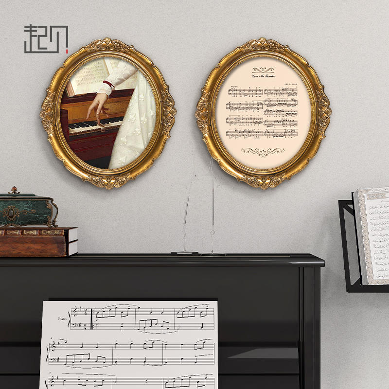 欧式圆形小众艺术装饰画音乐法式复古玄关挂画美式轻奢钢琴教室壁图片