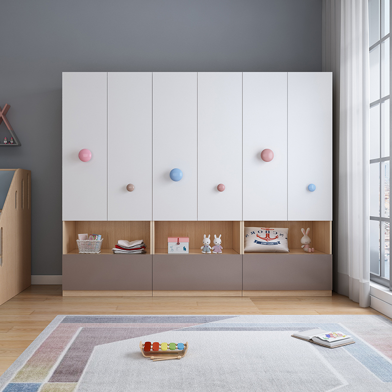 可比熊实木儿童衣柜家用卧室简约现代落地衣橱柜儿童房柜子可定制