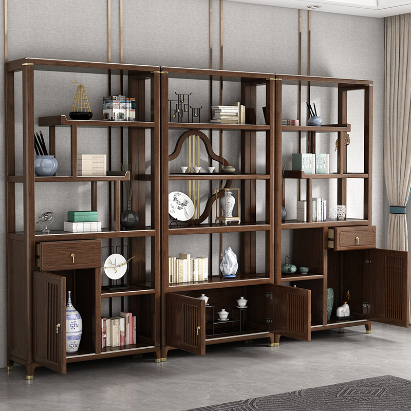 新中式实木博古架摆件胡桃木书柜茶柜客厅多宝阁展示柜置物架书架