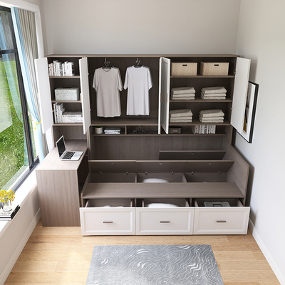 榻榻米床衣柜一体小户型卧室套装多功能带书桌组合实木儿童衣柜床