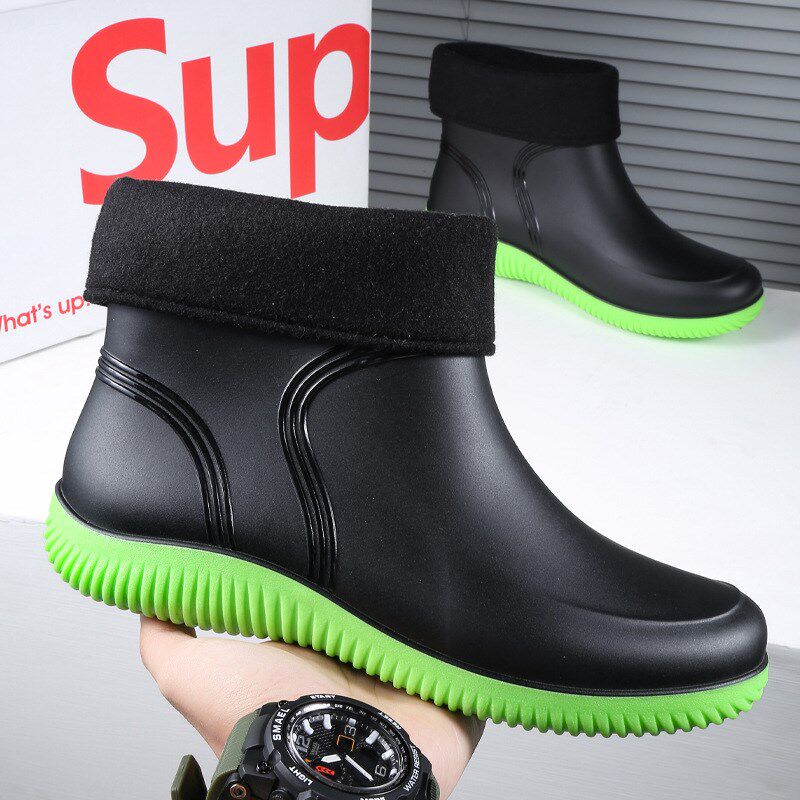 低帮雨鞋男款短筒夏天防滑防水厨师工作水靴加绒工地耐磨胶鞋轻便