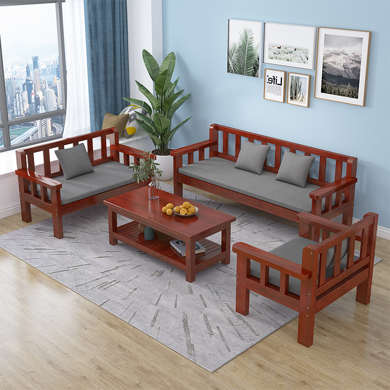 实木沙发长椅经济型出租房小户型双人三人长椅简约组合休闲靠背椅