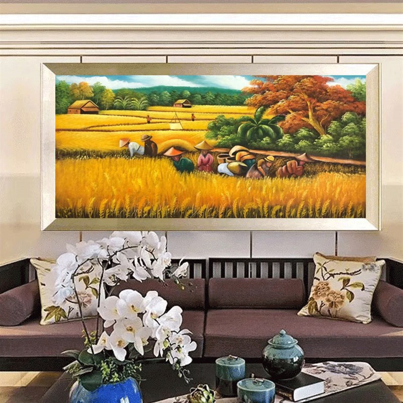 美式丰收高档手绘装饰油画 麦田油画 客厅餐厅画 简约风景挂画