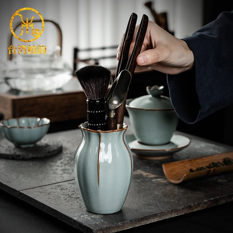 柏韵邱卫国汝窑茶筒茶器茶匙筒功夫茶具茶道配件陶瓷手工开片冰裂