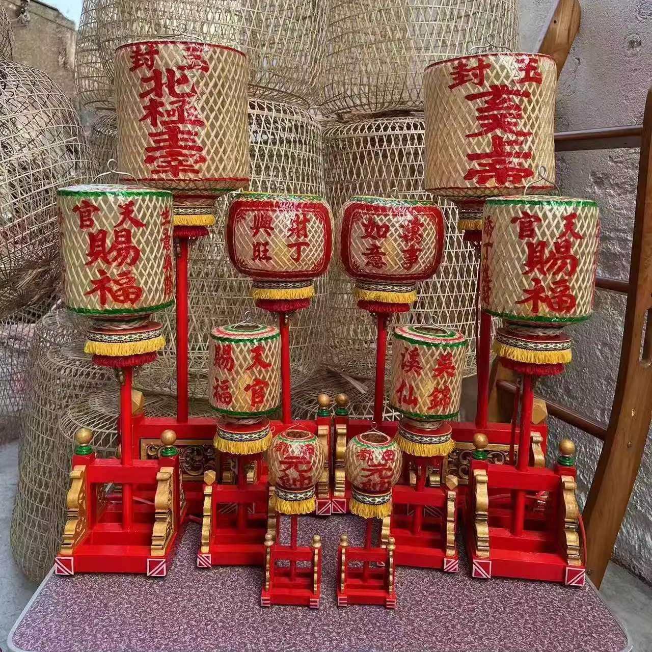 潮汕竹编油纸迷你小高灯笼传统拜神供灯创意中式手工艺品桌面摆件