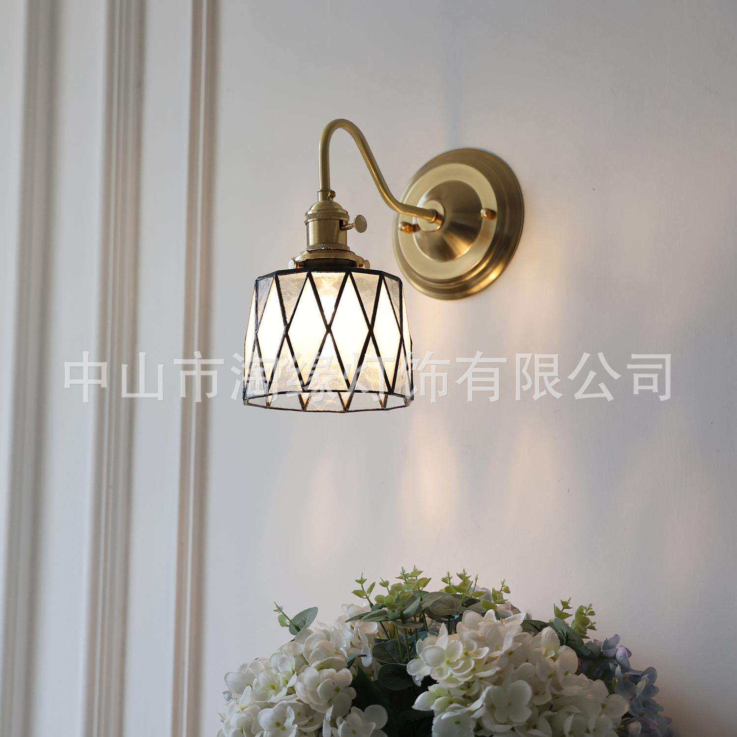 日式手工绿格子玻璃壁灯餐厅走廊过道壁灯美式复古个性民宿装饰灯