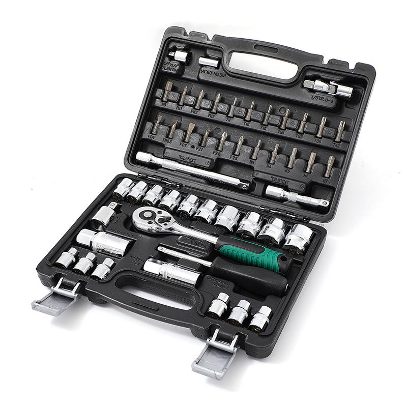 48件10MM(3/8”)原色直柄公制套筒组套家用组合汽车维修组套工具