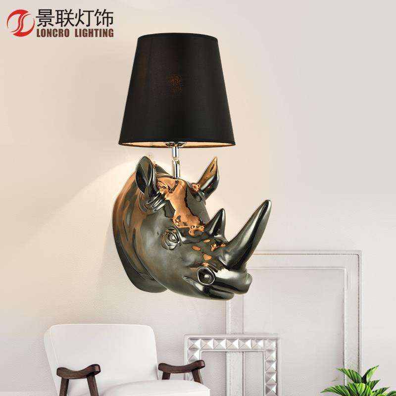 【 】美式乡村犀牛头壁灯客厅卧室灯欧式墙壁灯创意酒吧ktv家