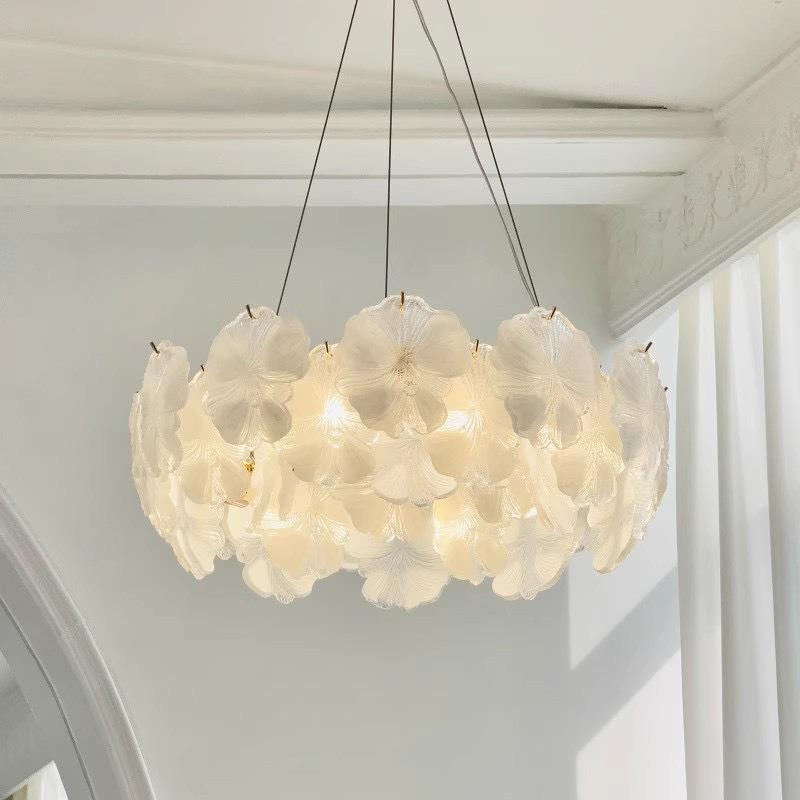 中古风客厅灯法式复古高级感餐厅灯主卧室灯轻奢浪漫花朵玻璃吊灯