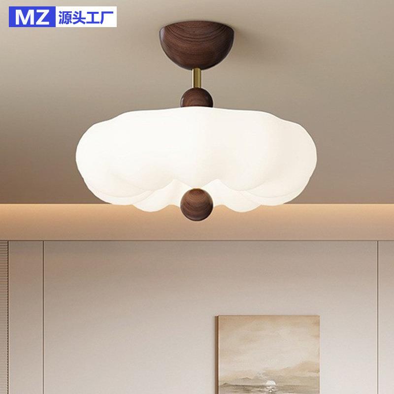 中古卧室灯奶油风吸顶灯复古法式感甜甜圈半吸吊灯儿童房中山灯具