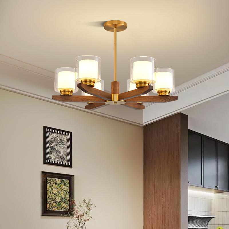 中古风实木客厅吊灯高级感复古北美胡桃木简约宋式美学中式茶室灯