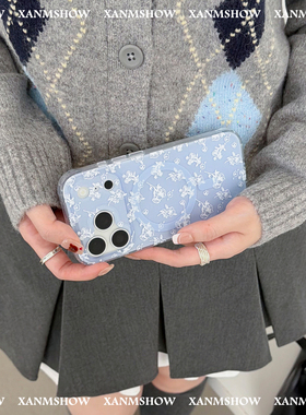 XANMSHOW希木秀·蓝色碎花iphone手机壳磁吸苹果手机壳iphone17promax原创花卉简约16promax手机壳15promax