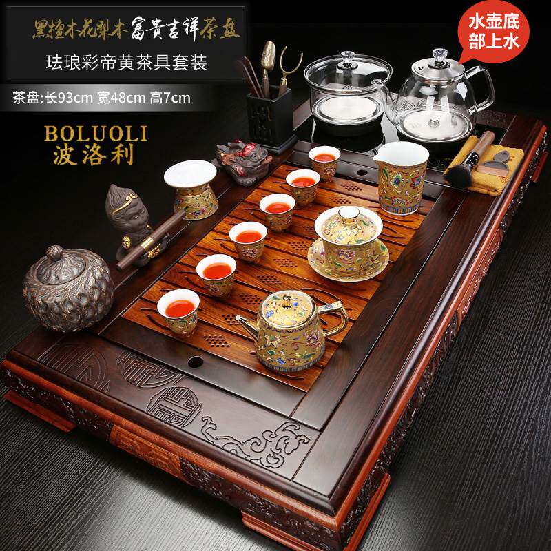 高档紫砂功夫茶具套装家用高档轻奢黑檀木实木茶盘烧水壶全自动一