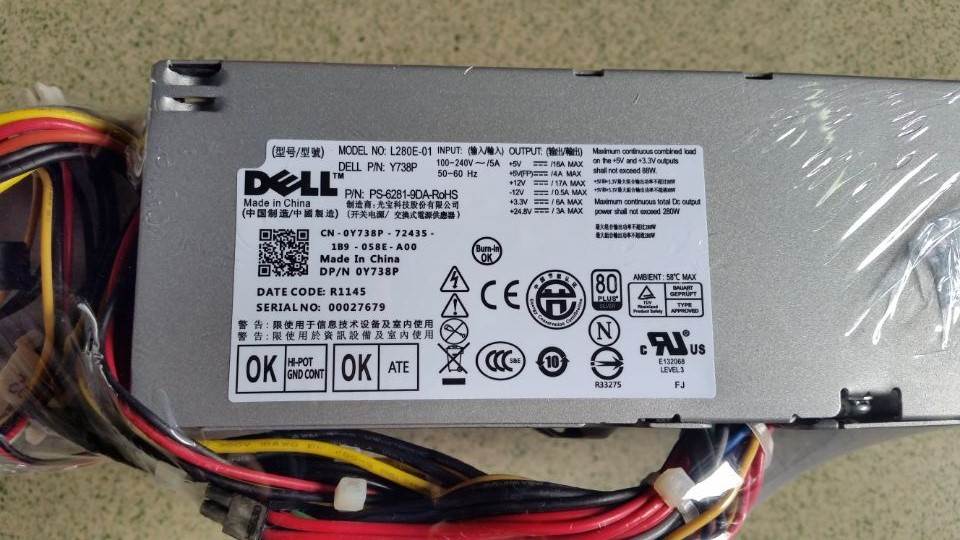 Dell Optiplex XE SFF电源 Y738P D499R Y738P L280E-01 280W询