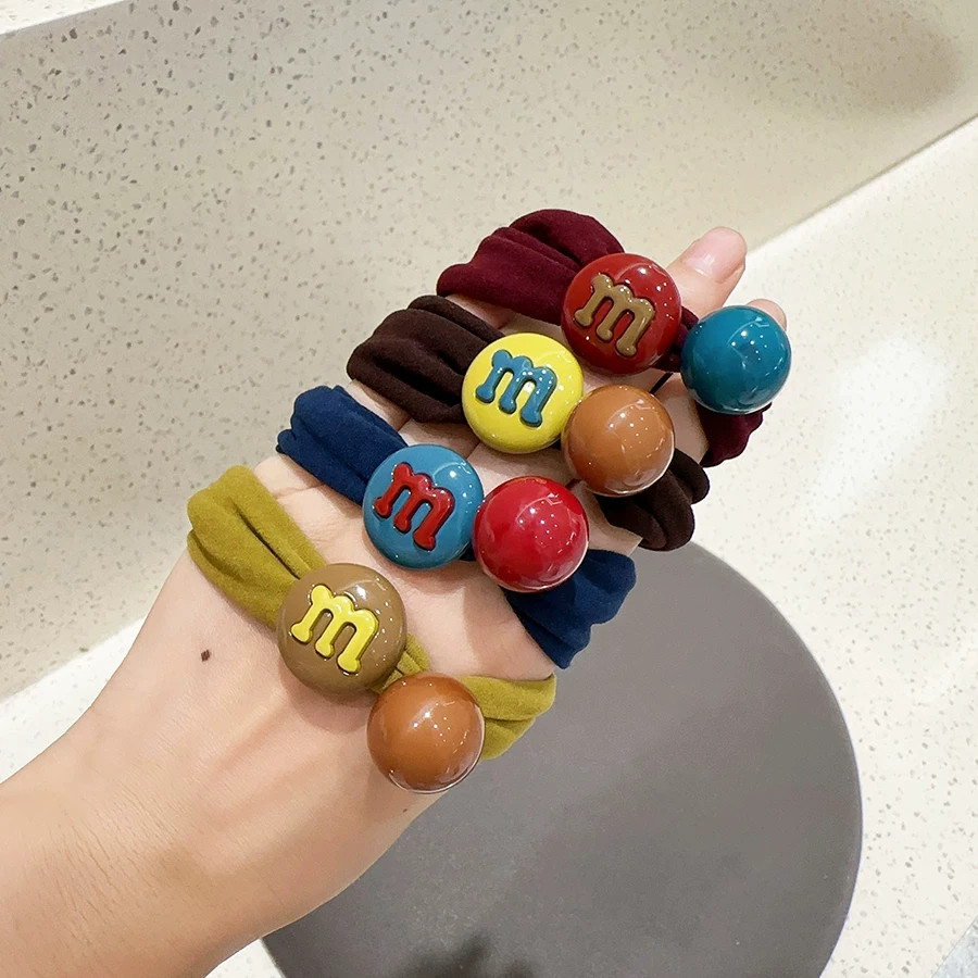 可爱M豆甜美发绳糖果色加宽皮筋柔软毛巾圈女扎头发圈头绳发饰