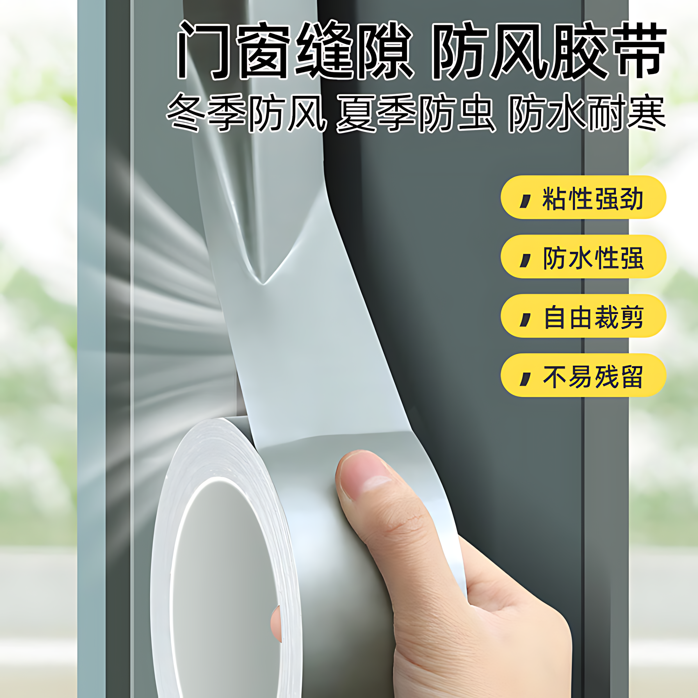窗户挡风神器密封条门窗缝隙防漏风保温保暖膜冬天封窗胶带不留胶