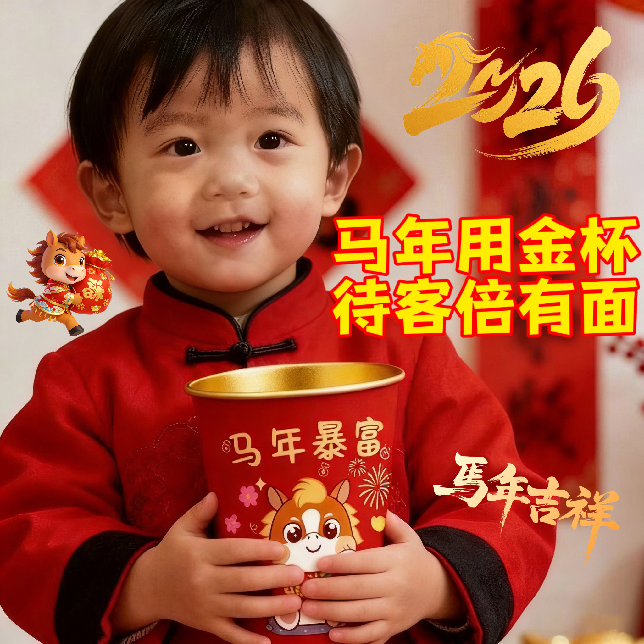 2026马年一次性杯子水杯纸杯一次性家用加厚金箔纸杯新年春节喜庆,餐饮具,纸杯,淘宝优惠券,粉丝福利购,淘宝优惠卷