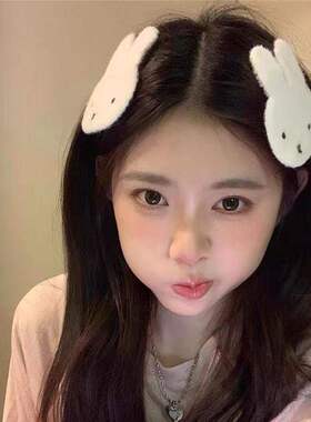 韩系甜美可爱米菲兔毛绒魔术贴发夹女碎发刘海贴侧边发贴发卡发饰