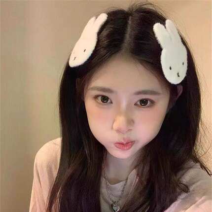 韩系甜美可爱米菲兔毛绒魔术贴发夹女碎发刘海贴侧边发贴发卡发饰