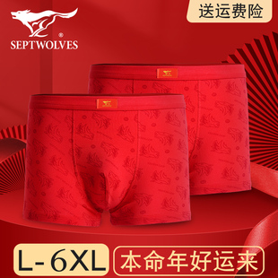 本命年大红色男生鸿运结婚短裤 七匹狼男士 纯棉四角裤 平角裤 头 内裤
