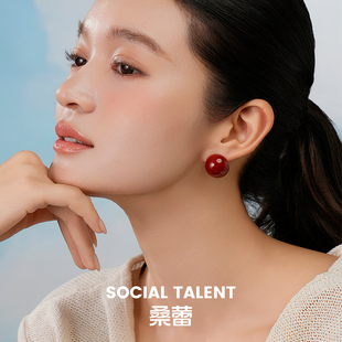 桑蕾BOBO球半圆冷珐琅耳钉女s925银针时尚 复古设计感秋冬多色可选