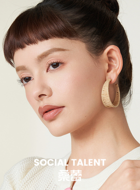 Social Talent桑蕾窄边复古大C拉菲草耳钉卡其棕秋冬美拉德新款