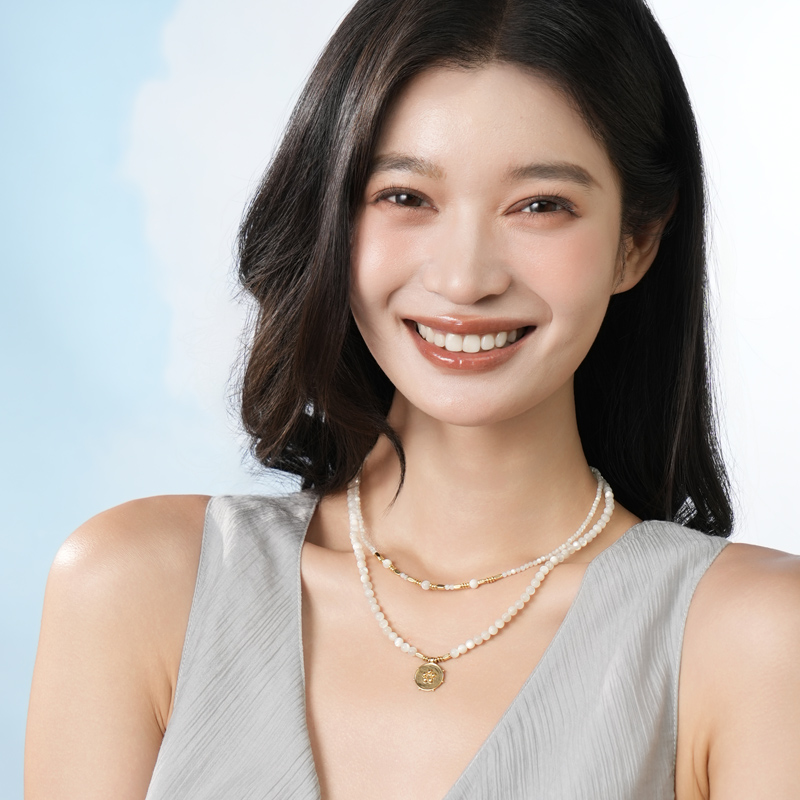 【ZB】桑蕾西米露白棉花贝壳珠项链时尚小众