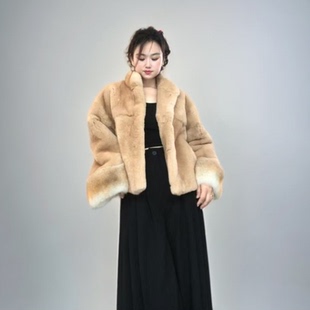 真皮草獭兔毛狐狸毛袖口设计师款外套女短款年轻时尚裘皮外套