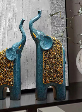 树脂工艺品新款时尚欧式小象摆件家居客厅动物摆设装饰艺术品