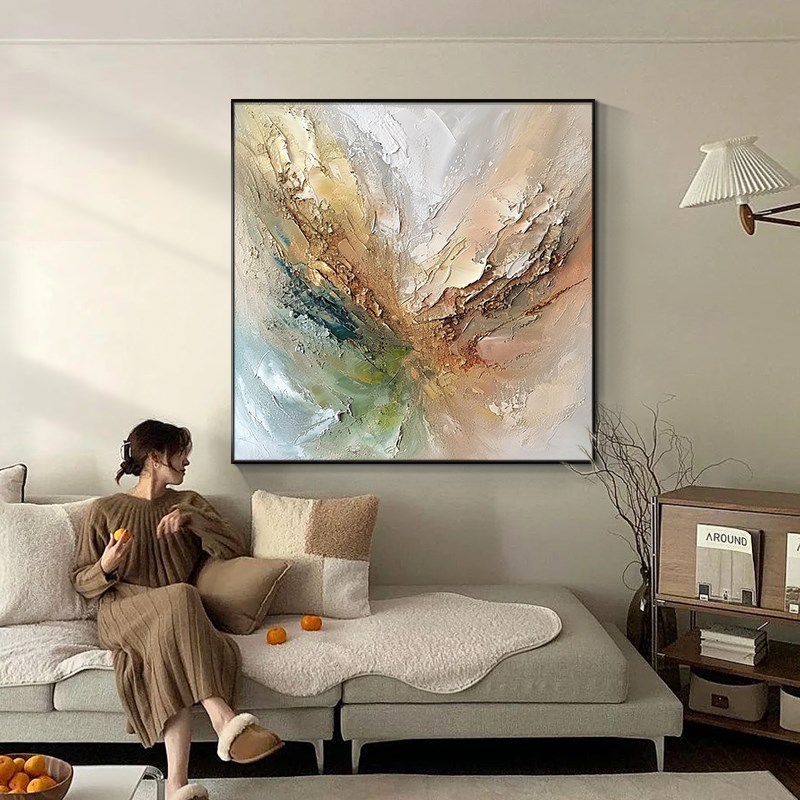 抽象油画立体简约客厅装饰画沙发背景墙挂L画大气轻奢高级感玄关图片