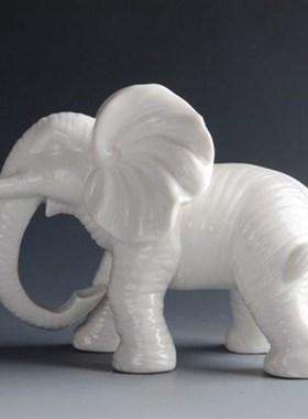 陶瓷大象摆件一对招财风水小象客厅瓷器乔迁N白色夫妻象工艺品镇