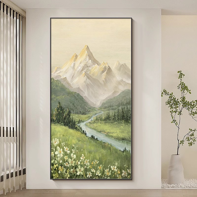 巨人山挂画有山无水靠山图走廊尽头过道西墙青山聚T宝盆玄关装饰