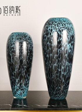 现代新中式珐琅彩玻璃花瓶插x花吊钟石榴样板房售楼处落地大号花