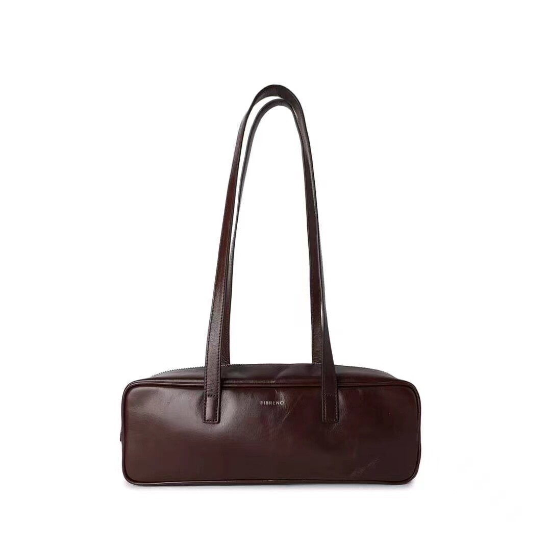 FIBRENO 牛皮法棍包深棕色BAGUETTE BAG DACHSHUND • DARK BROWN