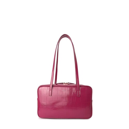 FIBRENO M码 大号牛皮鳄鱼纹相机包 玫粉色 DIECI BAGUETTE BAG M