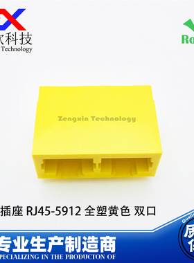 RJ45 网络插座 5912黄色全塑卧式双口网口母座 1*2以太网接口8P8C