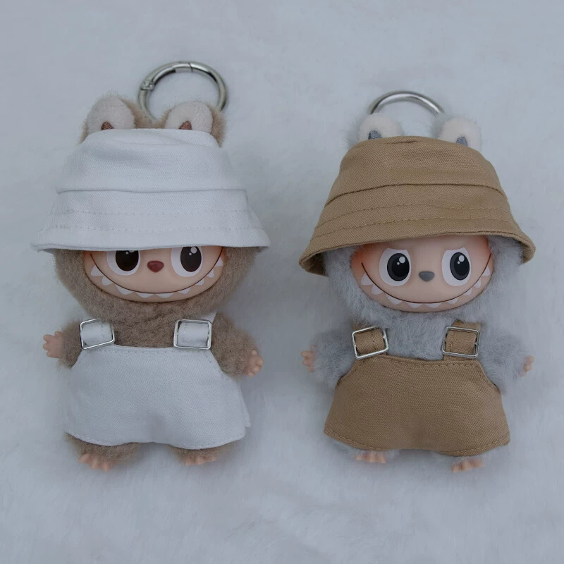 Labubu4.0娃衣渔夫帽背带裤套装马卡龙迷你版mini四代拉布布衣服
