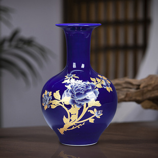 饰品中式 陶瓷蓝色花瓶摆件家居装 客厅插花酒柜博古架工艺品