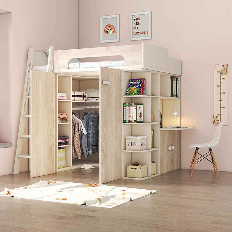 上床下柜全景衣帽间床多功能书架床一体式衣帽间床可上床下桌
