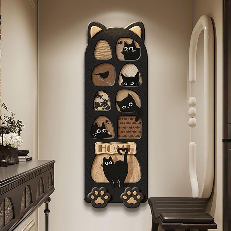 暗藏式全身镜装饰画可推拉隐形衣帽间穿衣镜壁画玄关镜子挂画猫咪