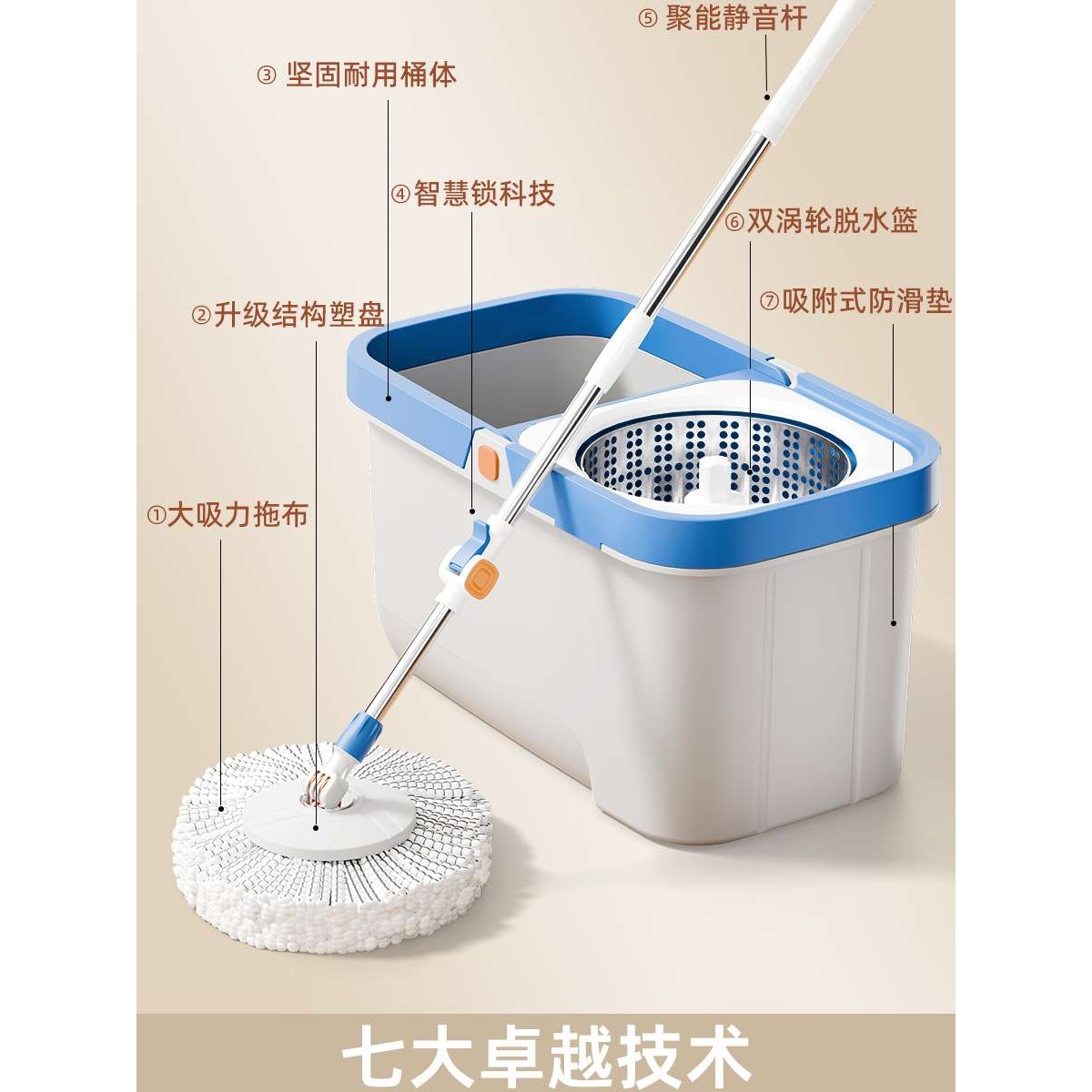 旋转式拖把2024新款家用免手洗懒人自动脱水甩干桶一拖净拖地墩布