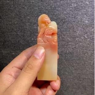 老挝结晶红花马钮印章马到成功印章雕章2.8*2.8*9.5CM寿山石配盒