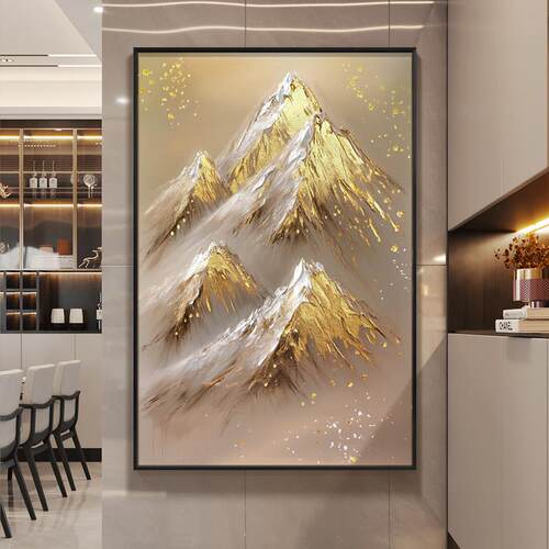 日照金山大芬村挂画纯手绘轻奢金箔客厅画入户门走廊玄关过道油画