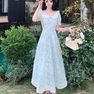 泡泡袖 法式 新款 时尚 碎花收腰显瘦高级感气质裙子 甜美连衣裙女夏季