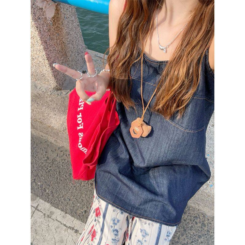 2025新款夏装度假风牛仔吊带背心上衣套装女休闲碎花长裤子两件套,女装/女士精品,大码套装,淘宝优惠券,粉丝福利购,淘宝优惠卷