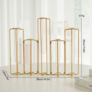 饰器插金属ins水培铁艺造型 北欧客厅玻璃花瓶创意花摆件花轻奢装