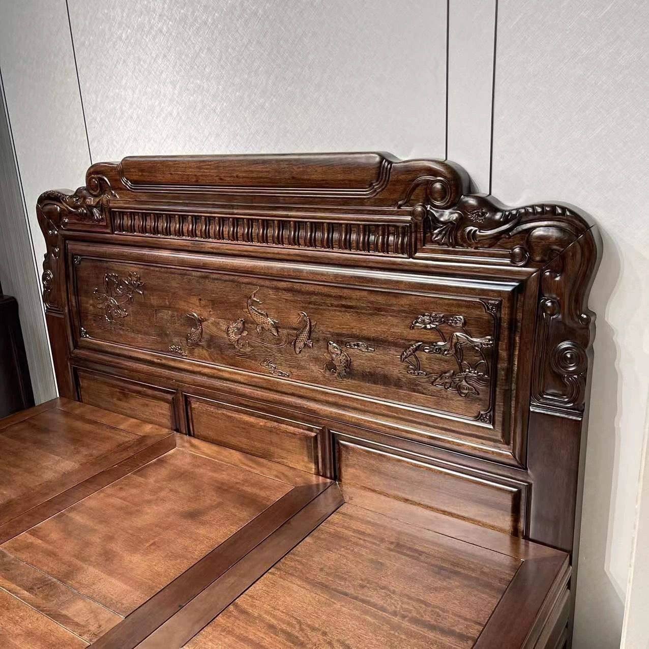 南美紫檀木仿古大床全实木床中式明清古典雕花家用双人主卧1.8米,住宅家具,红木床,淘宝优惠券,粉丝福利购,淘宝优惠卷