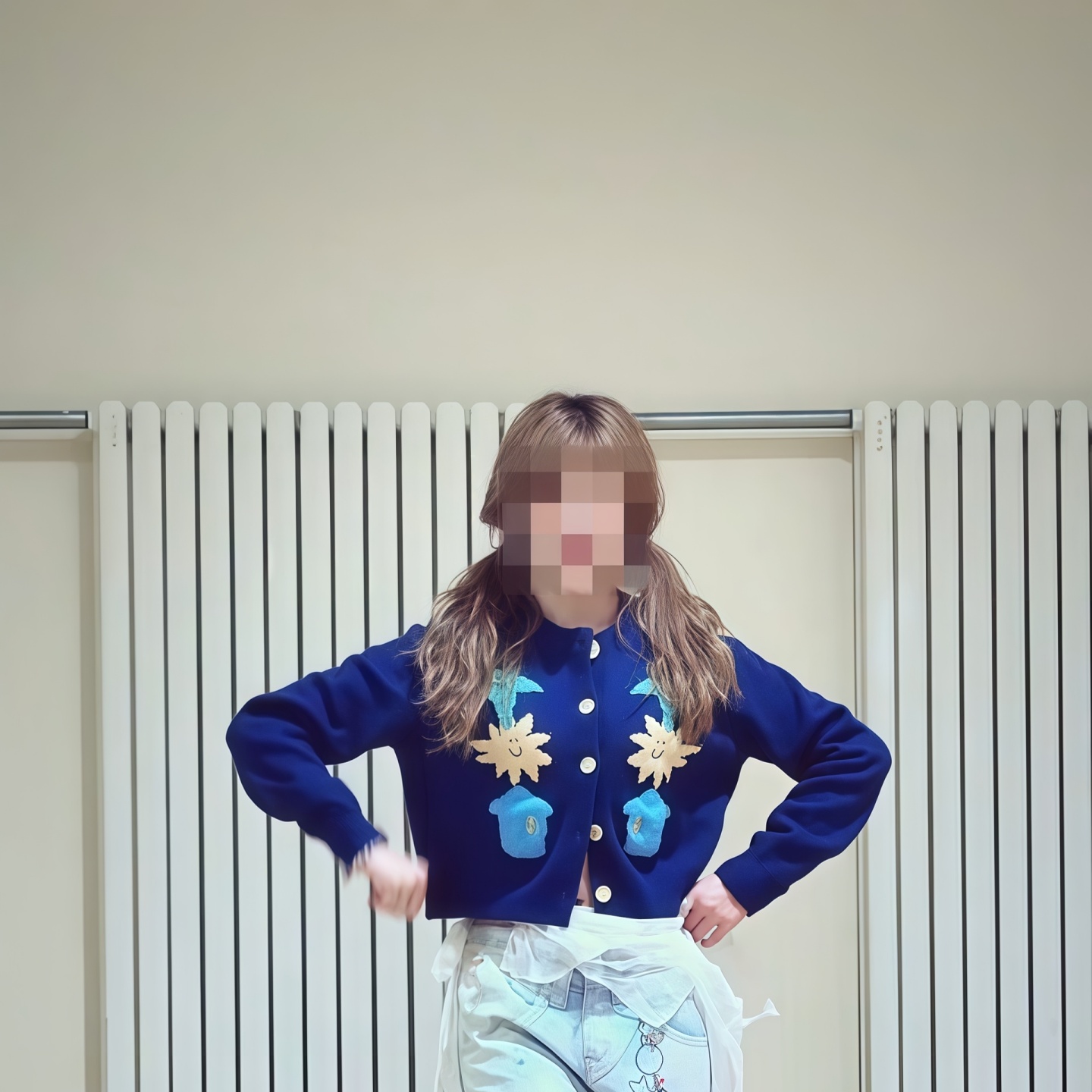 慵懒风藏青色星星提花针织开衫女