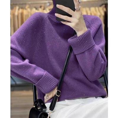 针织高领毛衫女秋冬宽松亮片加厚毛衣软糯新款保暖